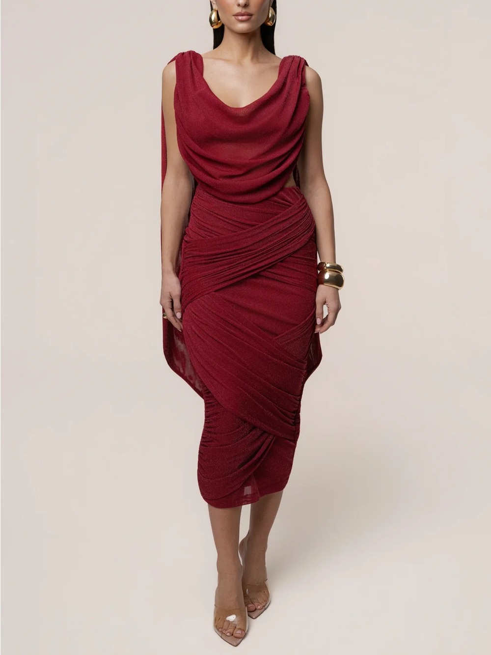 JLUXLABEL Red Divine Drape Skirt Set